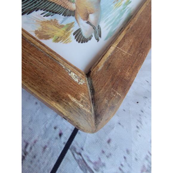 Vintage MCM Mallard Duck Flying on Pond Rustic Cabin Wall Art Tile Trivet 10x10 - Picture 11 of 13